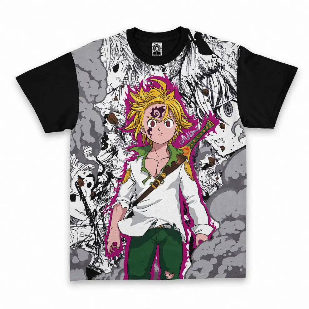 Seven Deadly Sins Meliodas Anime T-shirt Full Print Tee Unisex Streetwear Short Sleeve Manga Fans Gift
