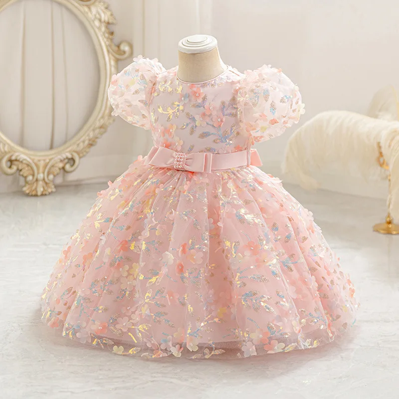 

Платье для маленькой принцессы на день рождения, для девочки 1 года, с вышивкой бабочек, пышная юбка из сетки, детское платье