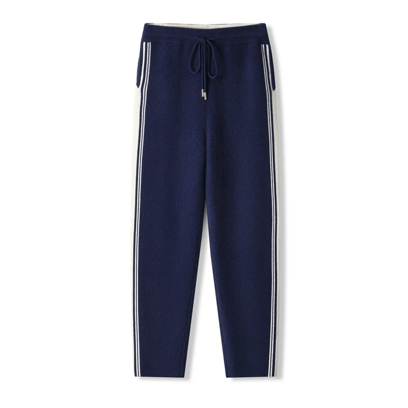 ANGEL Chic Men's 100% Wool Pants Autumn Winter Thick Warm Smart Casual Sport Trousers Elastic Waist Pants Basic Straight Pants