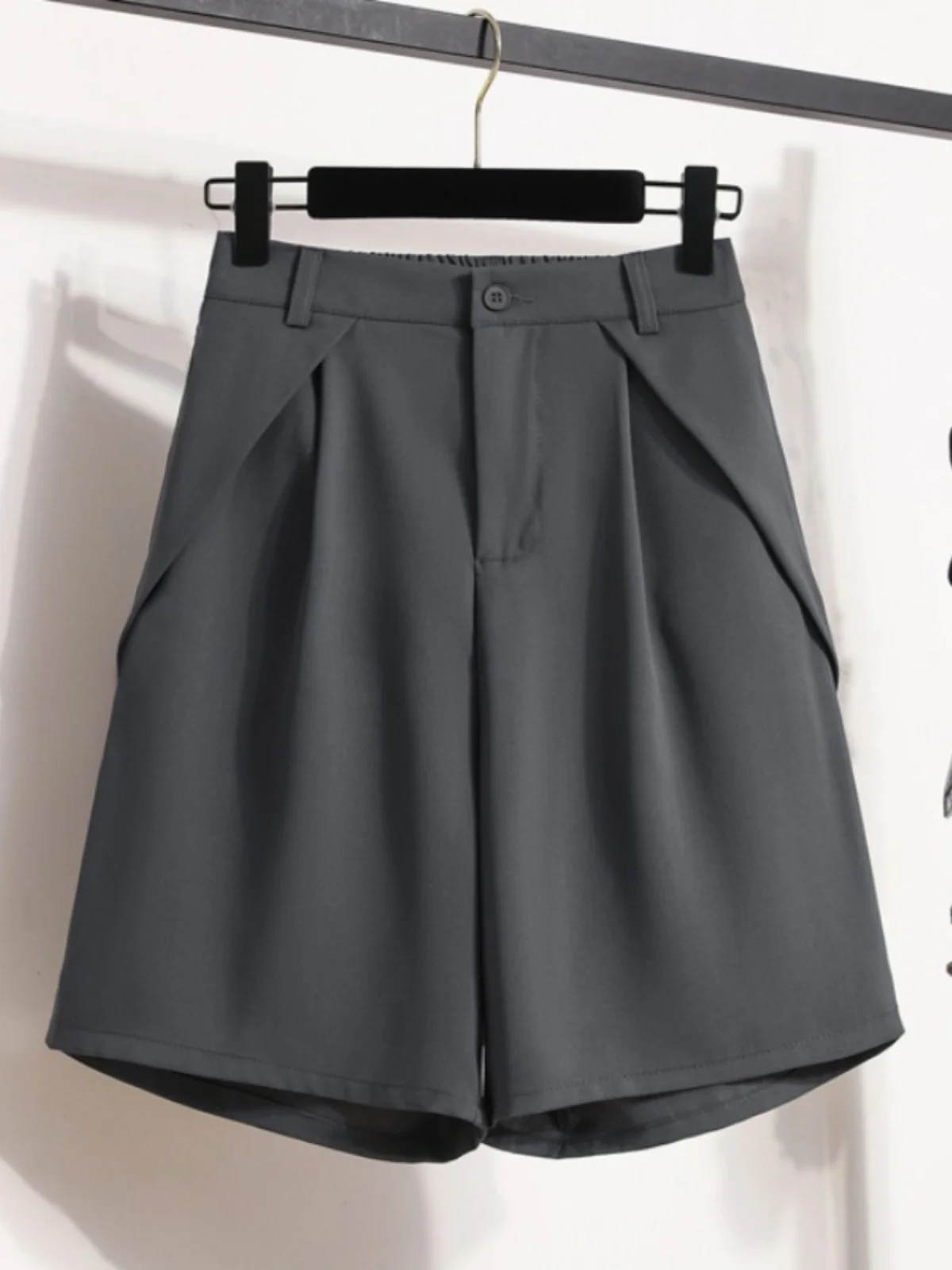 plus Size Women's Black Suit Short Pants Summer New Style Casual Loose Wide Leg Five-Point Middle Pants Versatile High Waist ...