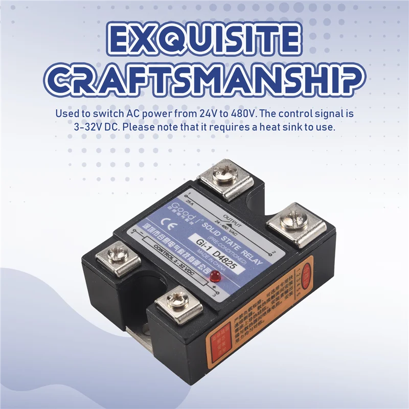 ABZW SSR 25A 3-32V DC To 24-480V AC Single Phase Solid State Relay DC Control AC MGR-1 D4825 Load Voltage