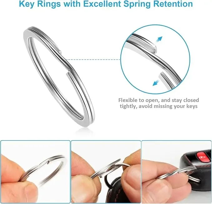 20pcs Stainless Steel Key Rings Polished Silver Round Flat Wire Split Key Ring for Jewellery Making Car Keyring DIY 25-35mm view 4