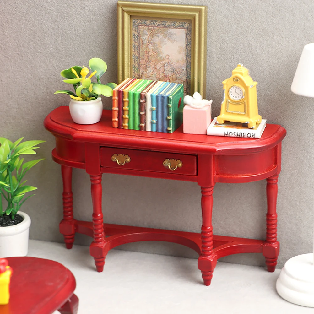 1/12 casa de bonecas em miniatura mesa vermelha mini móveis modelo brinquedos para casa de boneca acessórios decoração ob11 bjd
