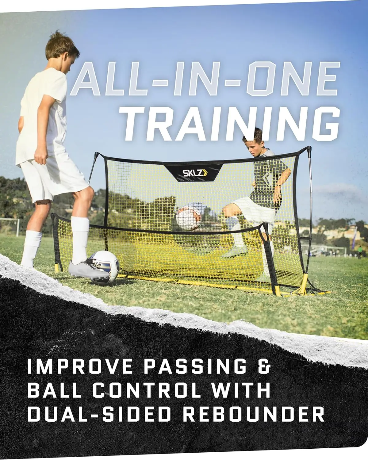 Soccer Trainer - Dual-Sided Ball Rebounder for Solo Passing, Receiving, Trapping Practice - Large & Small Rebound