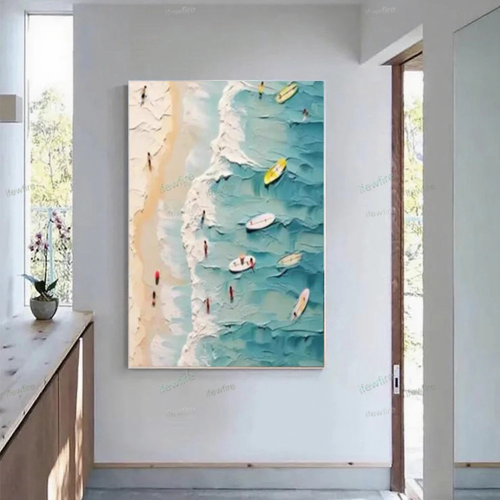 

Abstract Knife 3d Pictures Home Decor Art Hand-Painted Large Oil Painting Thick Texture Sea View Sunrise Scenery Canvas Poster