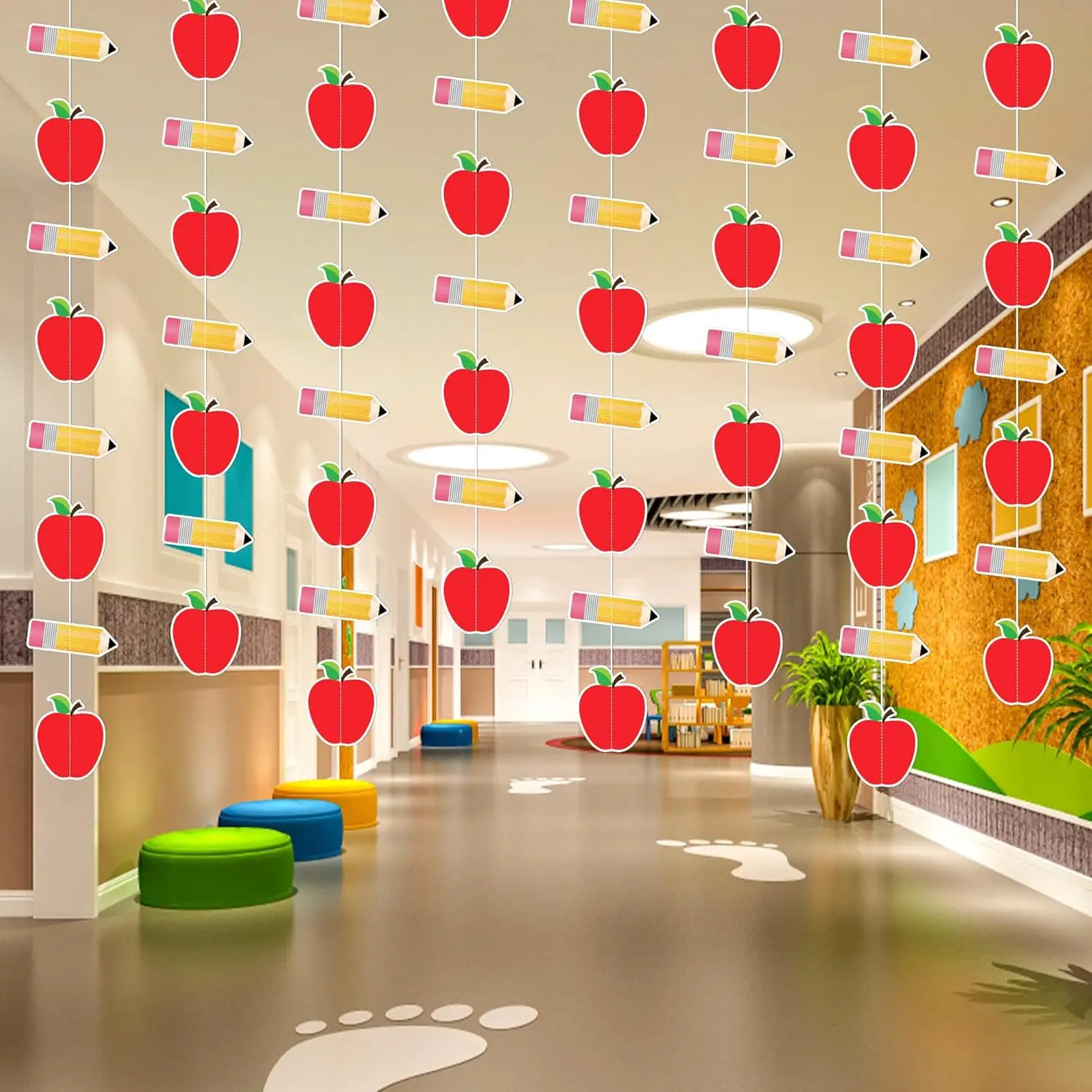 WILLKOMMEN ZURÜCK Zurück zur Schule Dekoration Zurück zur Schule Party Dekoration Girlande Apfel Bleistift Glitzer Latte Blumen Hängedekoration