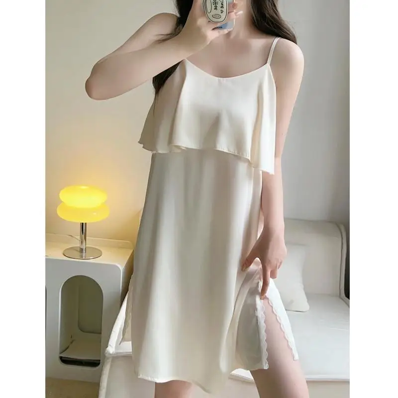 Summer Nightgown for Women Summer Ice Silk Thin Lace Pajamas Home Clothes