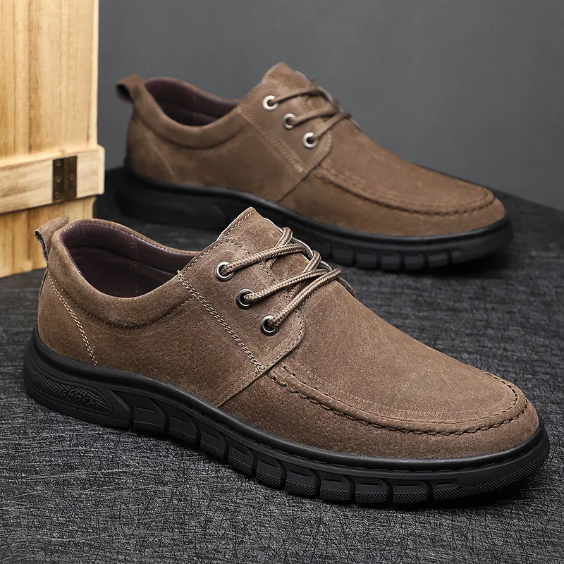 Chaussures en Daim à Semelles Souples pour Homme, Baskets Polyvalentes, Décontractées, à Lacets, Nouvelle Collection Printemps