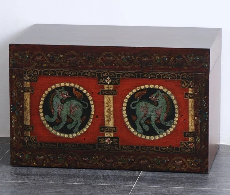 #a Tibetan Solid Wood Display Cabinet | Hand-Painted Treasure Chest
