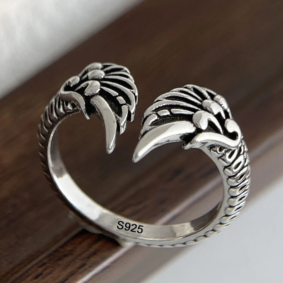 925 Sterling Silver Rings for Women Couple Minimalist Handmade Simple Retro Wing Ring Fine Jewelry Gift Prevent Allergy - Image 2