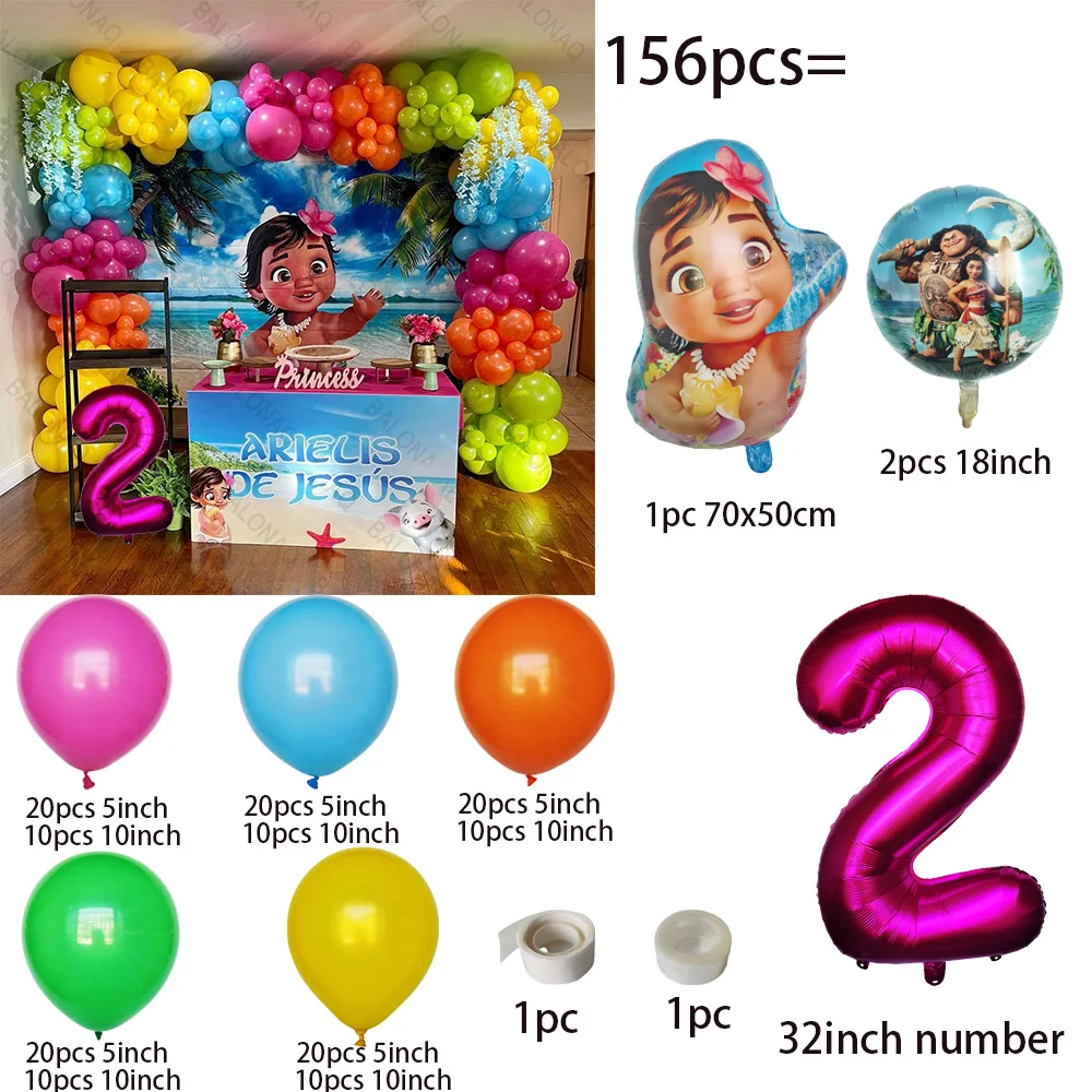 1Set Disney Moana Party Balloons Garland Arch Kit 32inch Green Number Foil Ballons For Kids Birthday Decors Baby Shower Globos