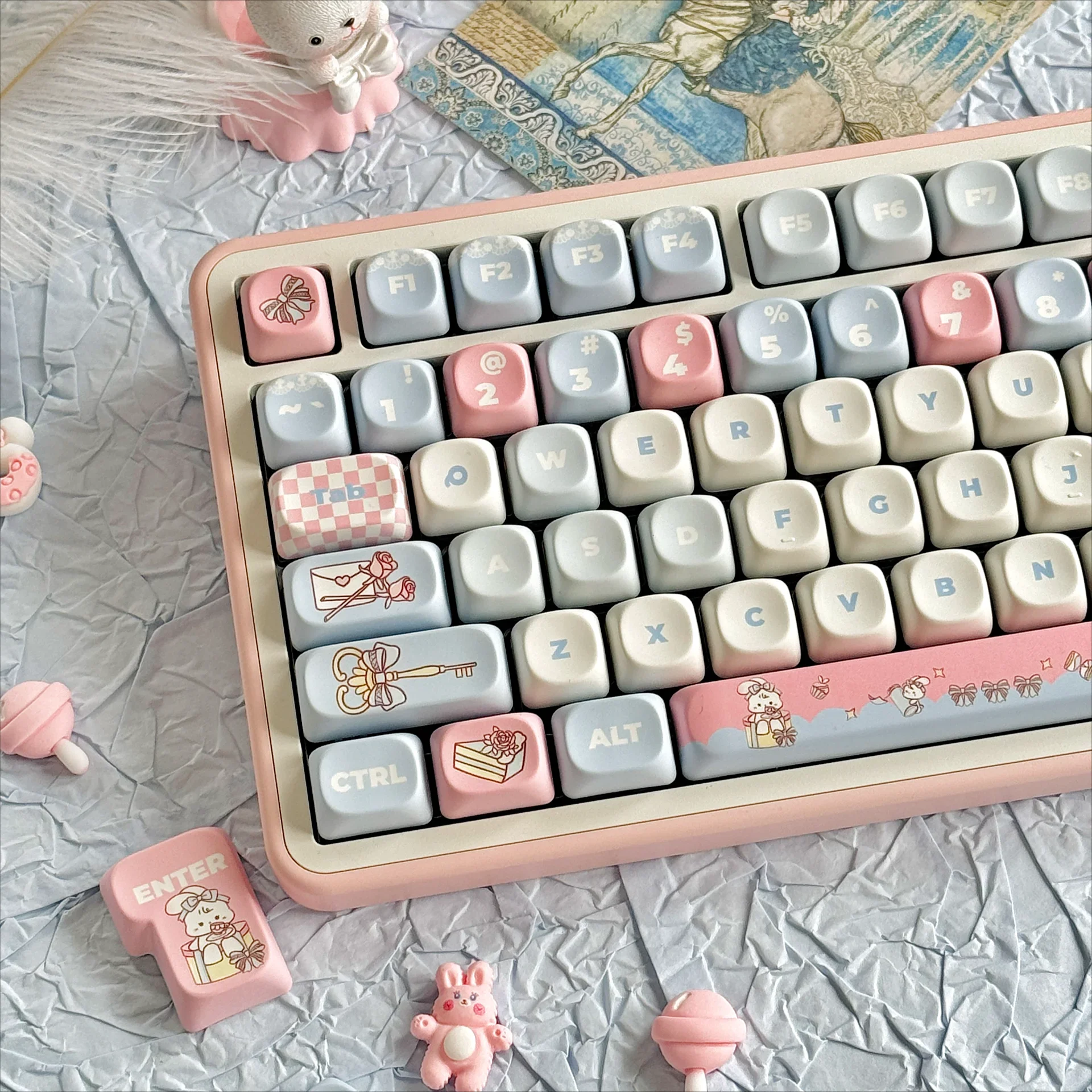 

Alice MOA Keycap Set PBT Full Set for Girls Compatible with 60/64/84/98/108 Gaming Mechanical Keyboards with MX Switches