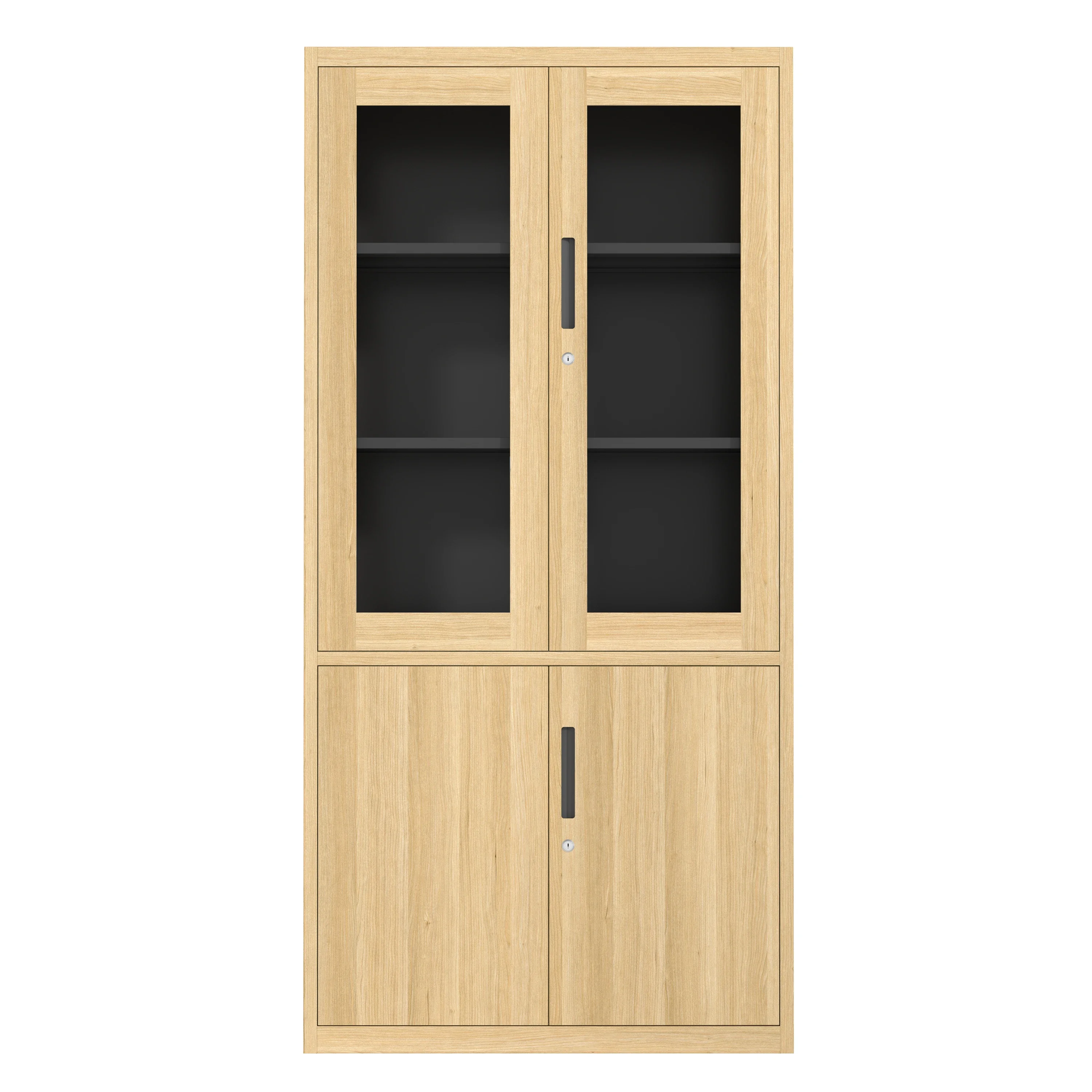 High Quality Glass display cabinet Cherry wood texture Metal Two Door Storage Office Furniture File Record Data Steel Cupboards