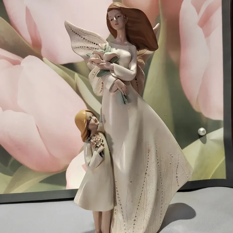 Mother Son Daughter Resin Statue Mother\'s Day Gift Creative Home Living Room Decoration European Angel Child Sculpture Ornaments