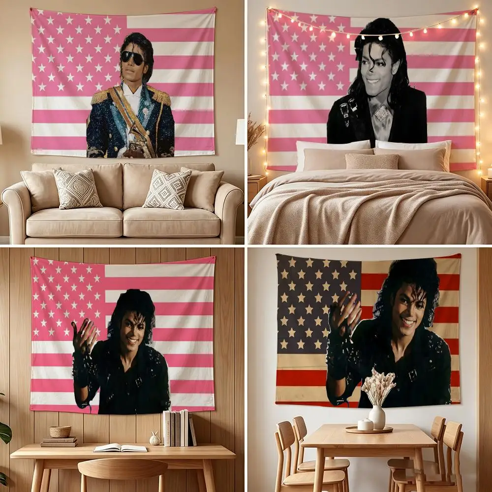 Famous M-Michael Jackson Tapestry Custom Living Bedroom Party Dormitory Interior Wall Bohemian Decoration Attached Clip