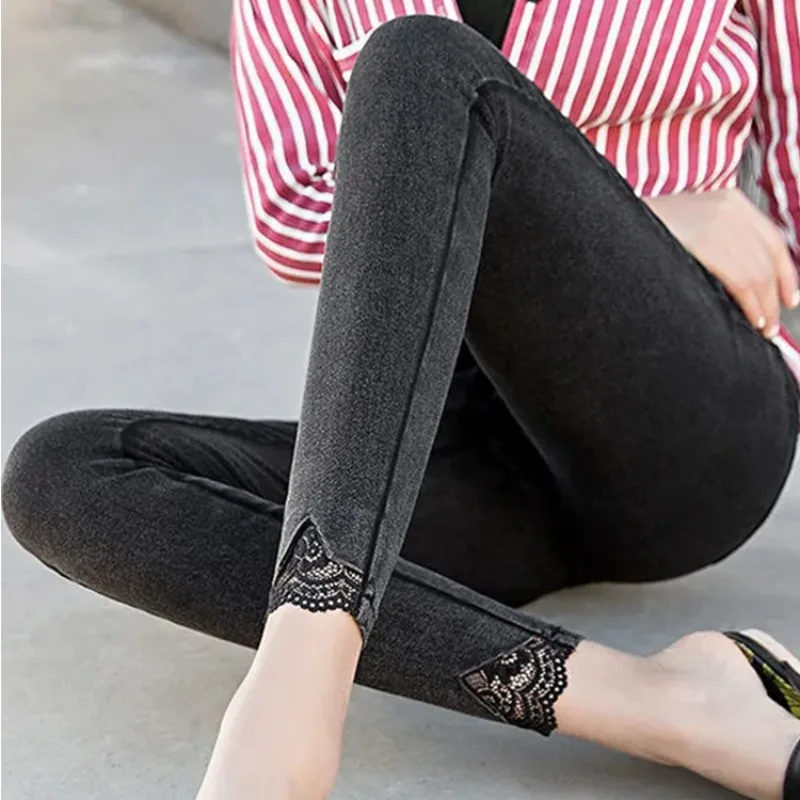 

Casual Seam Stretch Legginsy Trousers Black High Wasit Leggings Denim Pant Women New Big Size 5XL Slim Leggins Pencil Pantalones