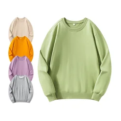 Spring Autumn New 360g Solid Color Sweatshirts Men's Simple 100% Cotton Washed Pullover Casual Sportwear