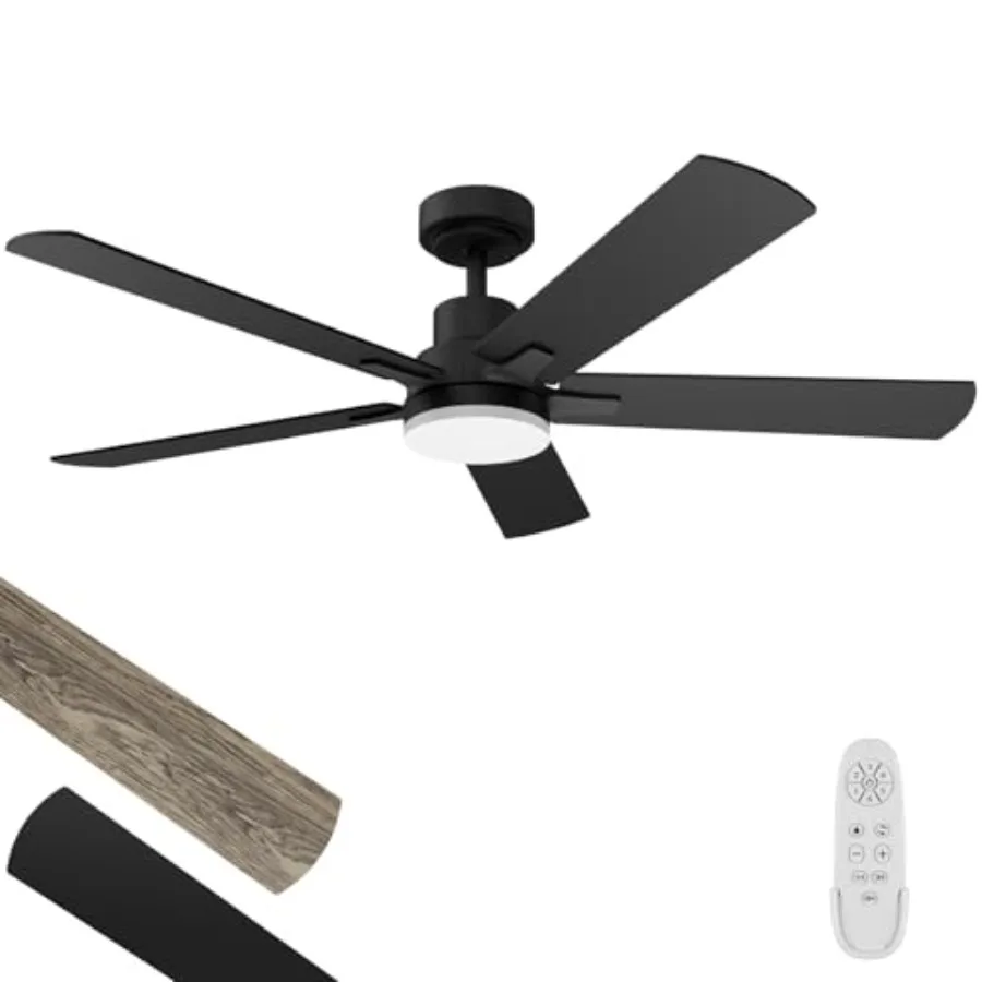 

Bedroom living room ceiling fan with light, 52-inch black DC motor, reversible, 3CCT dimmable, remote control, timer, noiseless