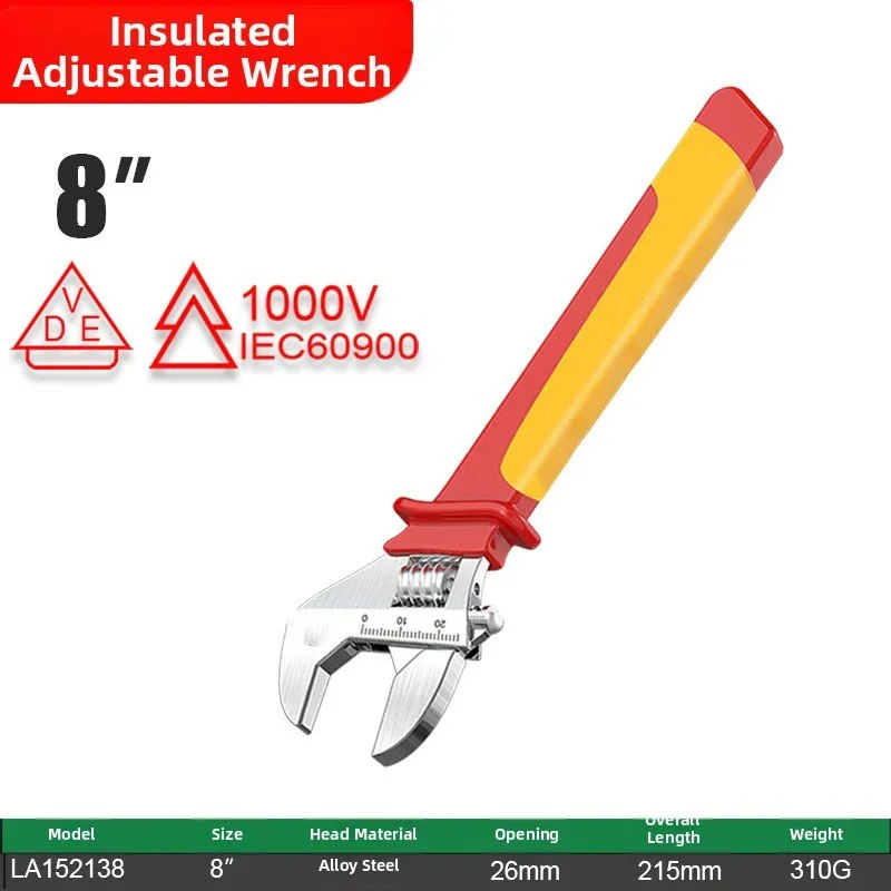 For Electrical Maintenance Yellow Insulated Wrench Electrician Tool 1000V Insulation Adjustable Jaw Precision Grip