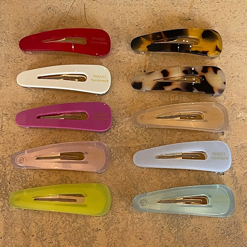 Simple Acetate Barrettes Water Drop Geometric Solid Candy Color Women Hair Accessories Hairpins Side Pin