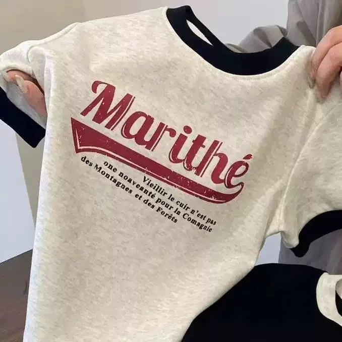 

2025 Niche Trend Brand Letter Printed Short Sleeve T-Shirt, Celebrity Style with Contrast Color Round Neck Short Sleeve T.