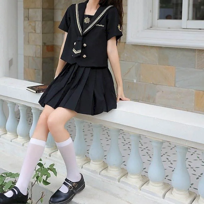 

JK Uniform Summer Uniform Japanese Korean Style Oversized Uniform Student Suits Dress Women Preppy Style 2 Piece Skirt Set Women