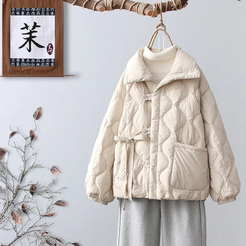 Abrigo grueso de plumón de pato blanco para mujer, Parkas holgadas de manga larga, ropa de exterior para Otoño e Invierno