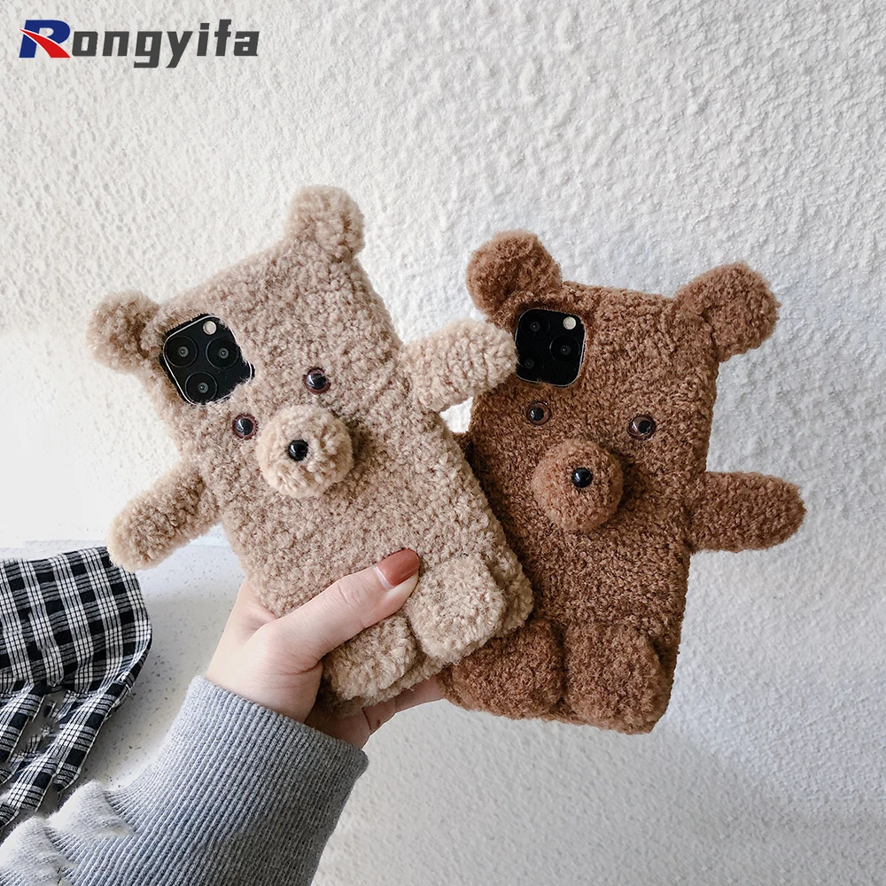 

Furry Plush Bear Warm Phone Case For Huawei Nova 8 7 6 Pro 7i 7 6 SE 5T 4 4e 3 3i P50 P40 P30 P20 Pro + Lite Teddy Soft Cover