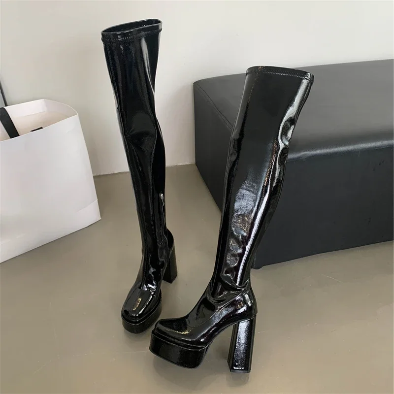 

Eilyken Fashion Punk Style Round Toe Over Knee Boots Women Platform Shoes Winter High Heels Zipper Botas Largas Mujer