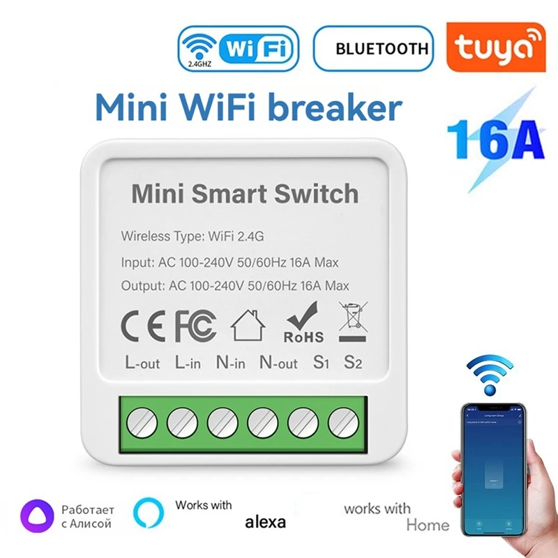 Mini Smart Switch 16A WiFi Relay Module Smart Switch Wireless Light Switch Voice Control For Smart Home Automation-PZZW
