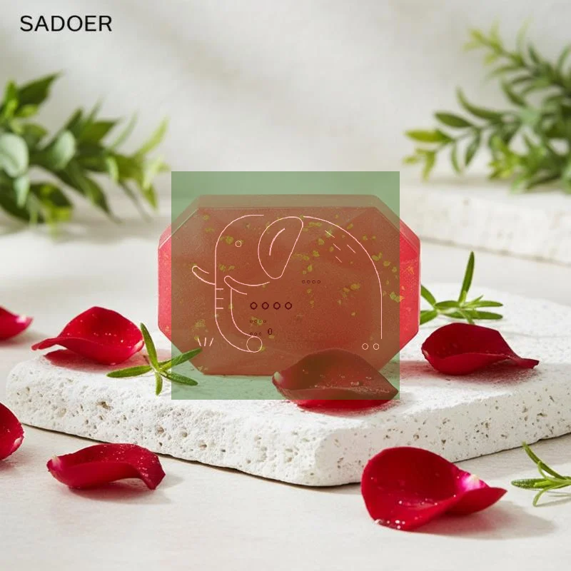 SADOER Diamond Essential Oil Soap, Rose & Cherry Blossom Scented Handmade Bar For Face & Body, Luxury Care