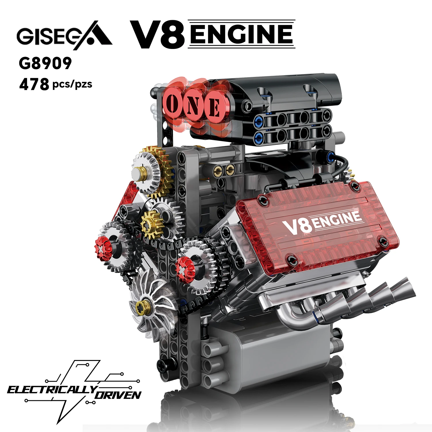 V8 Motor Gemotoriseerde Simulatie Baksteen Model Elektrisch Aandrijving Bouwstenen Technische Auto-onderdelen Creatief Speelgoed Geschenken Kinderen Volwassen