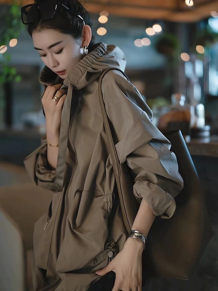 

Свободная тонкая куртка 2021, весна и осень, новая повседневная универсальная женская модная куртка с капюшоном для поездок на работу