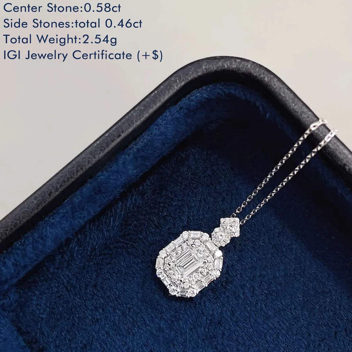 Emerald Lab Grown Diamond Necklace 18K White Gold Sugar Loaf Shaped Total 1.04ct  Lab Diamond Halo Pendant Necklace for Wife