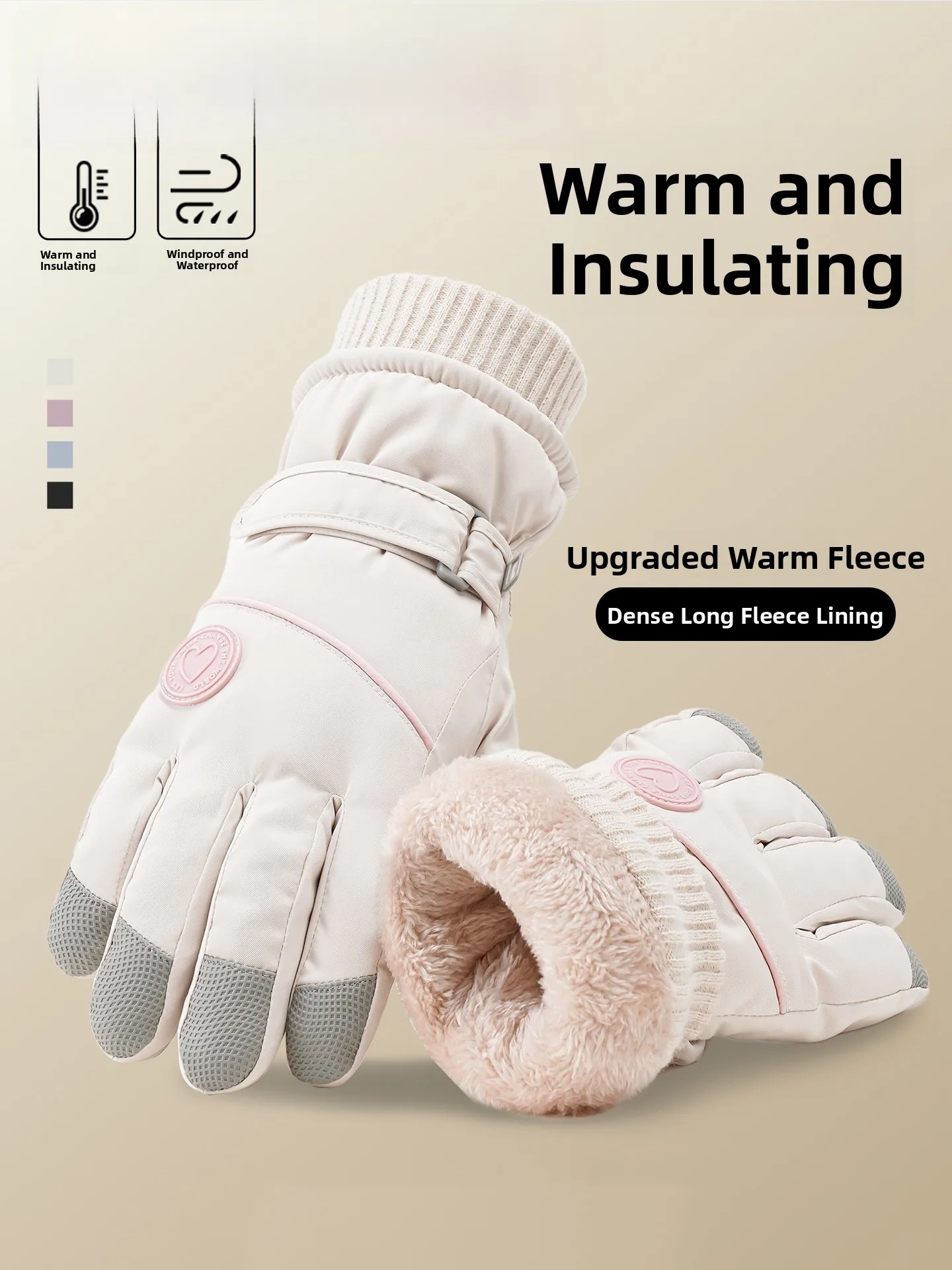 ownhut-冬用厚手フリース裏地付きタッチスクリーンスキーグローブ女性用暖かいサイクリング防寒防風電気自動車用手袋