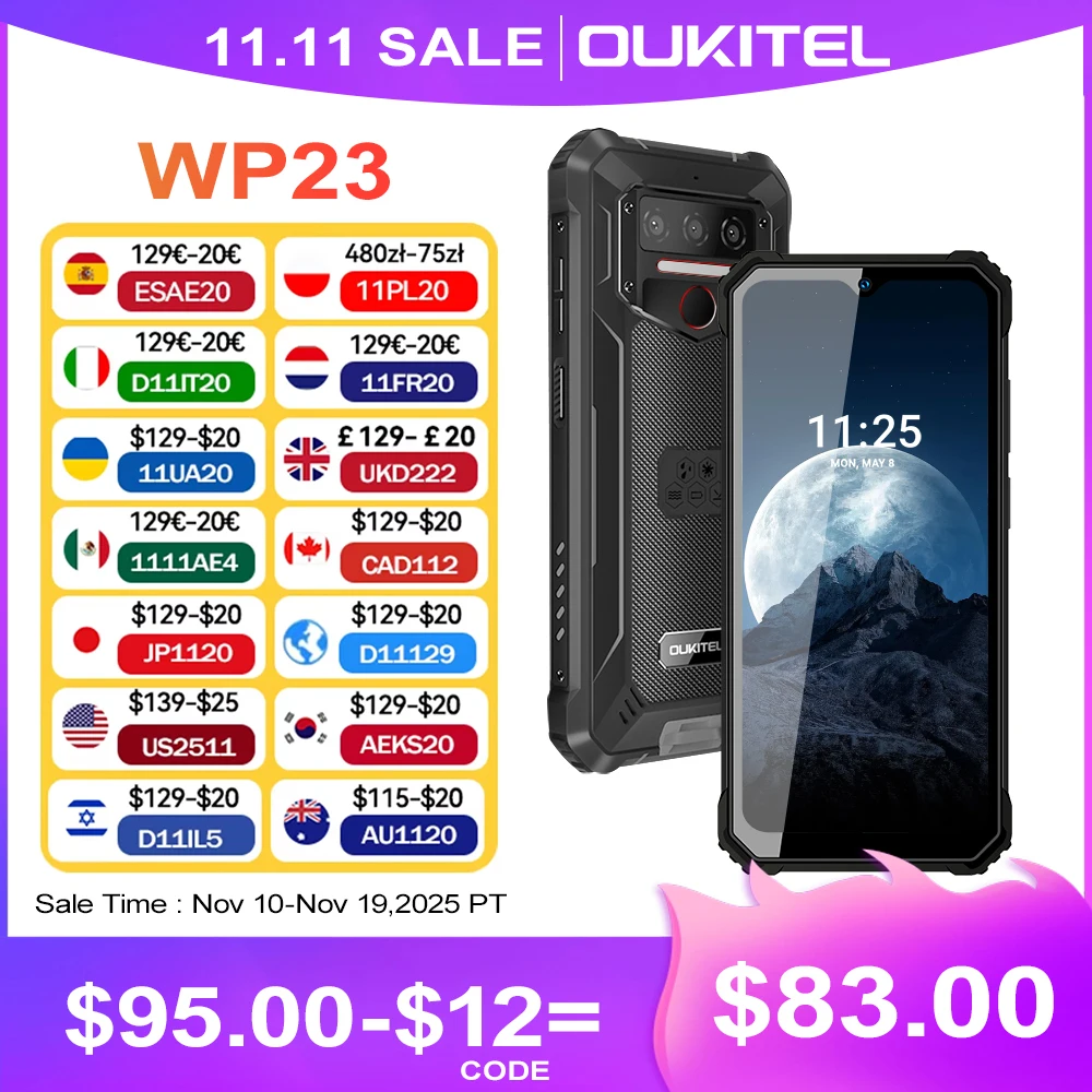 OUKITEL WP23 10600mAh Battery Android 13 OS 4GB 64GB 13MP Camera 6.52 Inch HD Display 4G LTE NFC