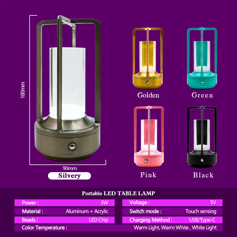 1-3pcs Wireless Table Lamp LED Touch Sensor Desktop Night Light Rechargeable Reading Lamp for Restaurant Bar Bedroom Decor Light