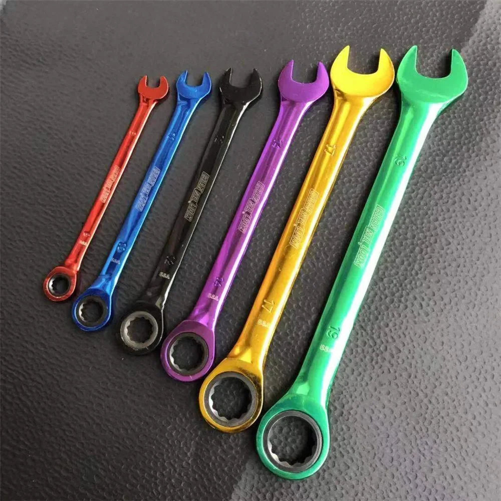 6pcs Color Ratchet Wrenches Multi-function Dual-purpose Open Movable Wrench 8/10/12/14/17/19mm Hex Key Hand Tools Hardware