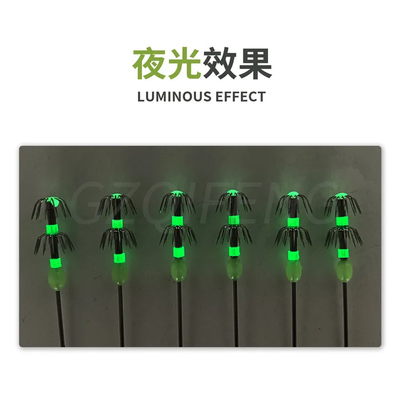 Long Shank Glow-In-The Dark Squid Hook Stainless Steel Double Umbrella Hook Twelve-Claw Hook Cuttlefish Squid Blow Barrel Hook