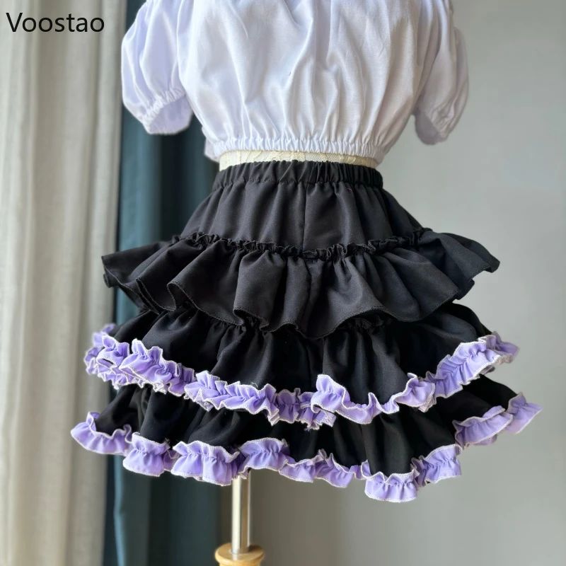 Słodkie spódnice Kawaii Lolita tort japońskie kobiety gotyckie Y2k falbany puszyste spodenki halki dziewczęce na co dzień moda spódnica Culotte