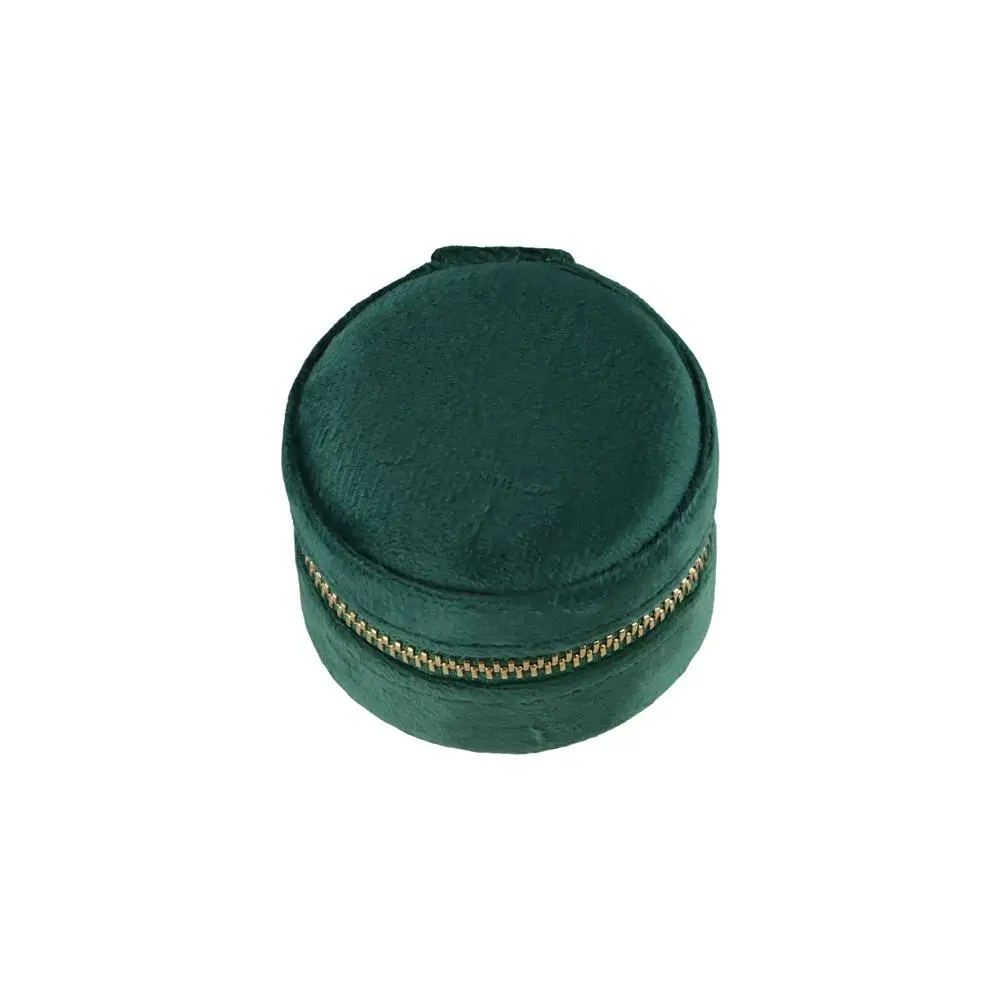 المحمولة شكل دائري المخملية صندوق مجوهرات صغير الغبار مجوهرات حالة سستة الأقراط الفاخرة خواتم حقيبة السفر #1