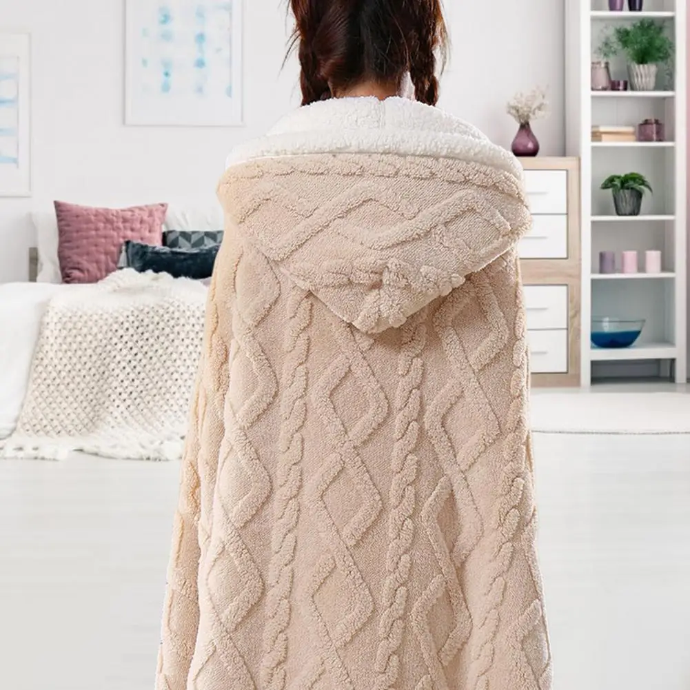 Multi-purpose Blanket Cozy Hooded Shawl Cape for Home Outdoors Reversible Plush Poncho Blanket for Travel Office for Warmth