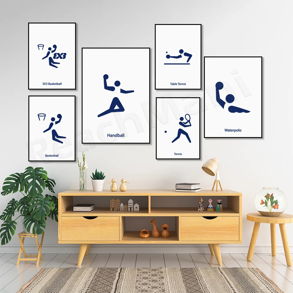 Soccer, handball, table tennis, basketball, water polo, badminton, weightlifting, sports poster canvas painting gym decoration