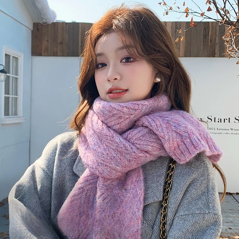 Women's Wool Blend Knit Scarf, New Autumn Winter Korean Style Thick Warm Neck Wrap, Versatile Premium Scarf for Students