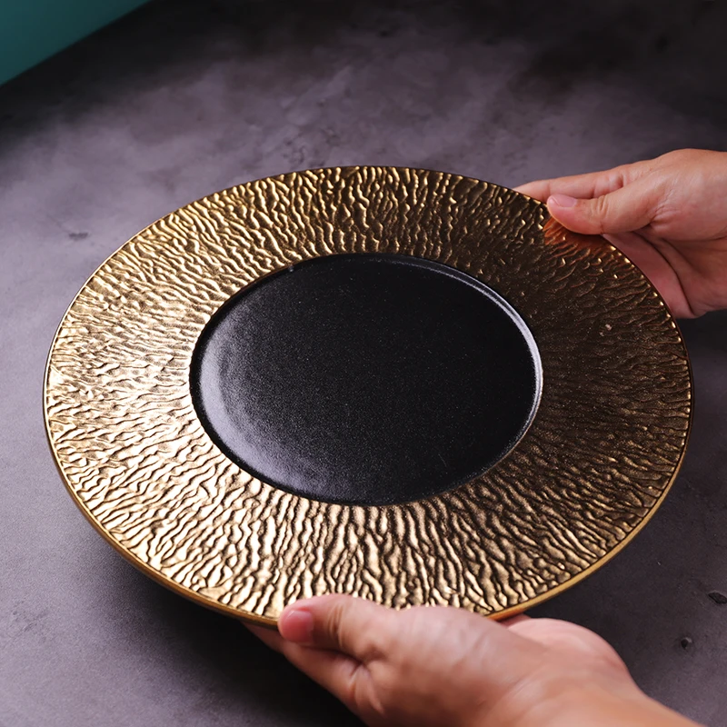 

Creative Hand-Painted Gold-d Cerc Dinnerware Japanese Sle Sui Steak Plate round ape Adult Size Inches