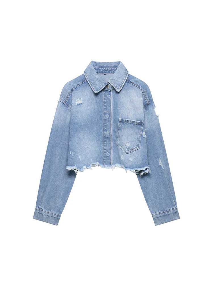 

KUCLUT Women Fashion With Pocket Denim Blue Single Breasted Jackets Vintage Lapel Neck Long Sleeves Female Chic Lady Outfits