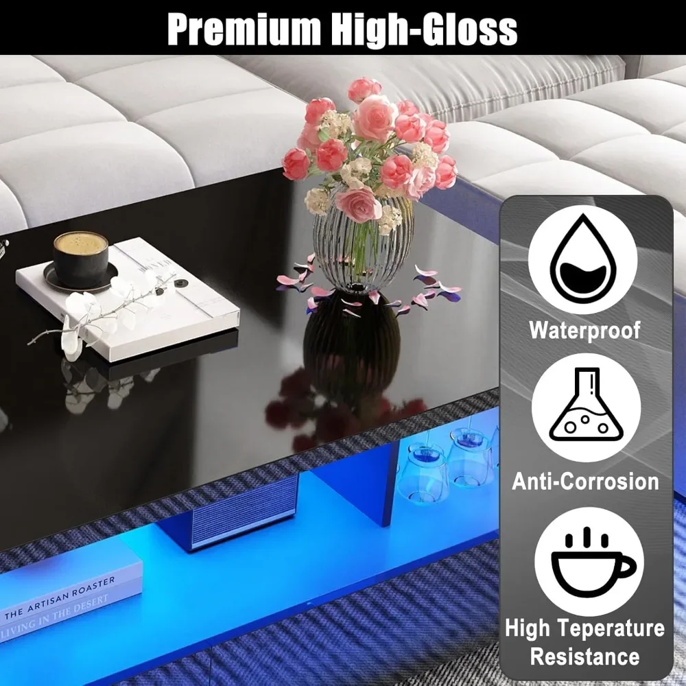 LED Coffee Table w/ 2 Storage Drawers,App Control, w/60,000-Color Lights,Rectangle 2-Tier Center Table w/Display Shelf