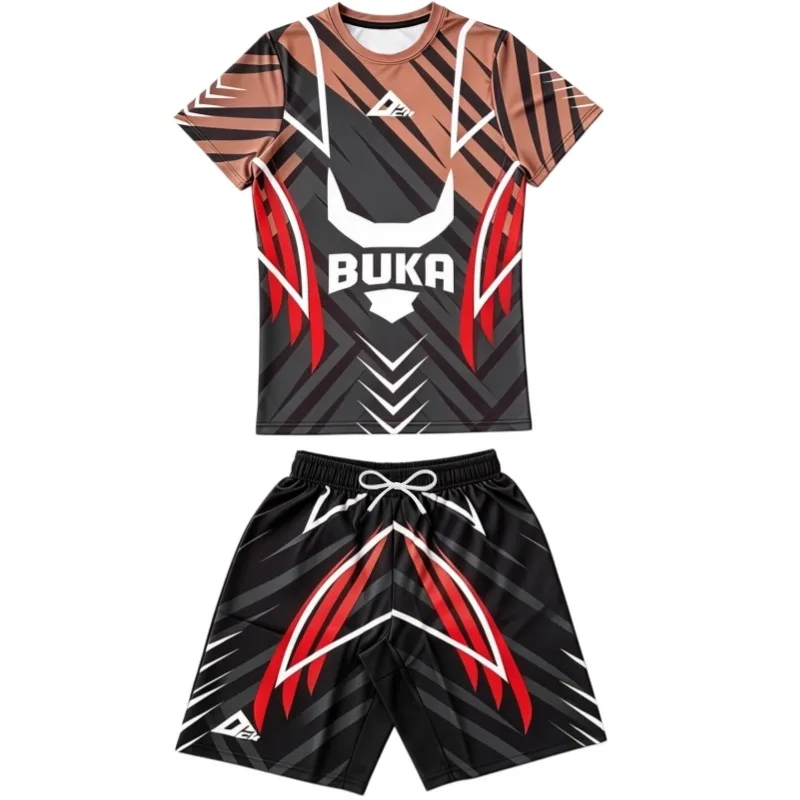 2026 New Men's Functional Style Boxing Suit Set: Quick-drying and Breathable, Short-sleeved Boxing Training Suit + Shorts