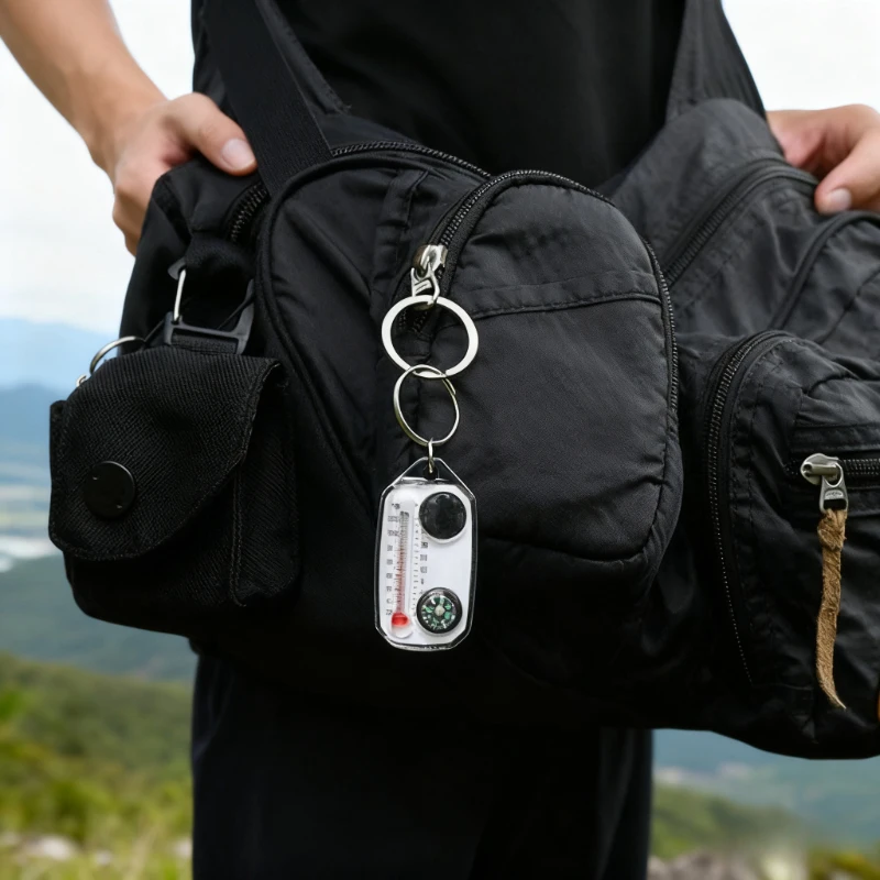 3-in-1 Keychain, Equipped with A Liquid Free Thermometer, Reliable Compass, and Magnifying Glass Suitable for Travel and Camping view 4