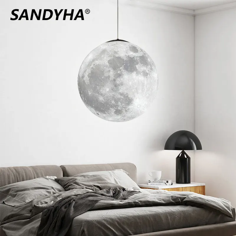 

SANDYHA Moon Atmosphere Chandelier 3D Printing Novelty Creativ Children Room Lamp Restaurant Bar Pendant Lighting Fixtures